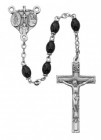 Men's Black Glass Rosary with Miraculous, Sacred Heart, and St. Joseph Centerpiece