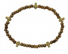 Men's Stretch Rosary Bracelet with Alternating Cross and 5mm Light Brow Wood Beads 8"