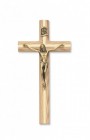 Oak Crucifix with Gold-Tone Inlay 8 inch beveled