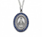 Women's Oval Blue Stone Miraculous Medal with Chain