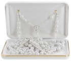 Pearl Lasso Wedding Rosary Silver Tone Accents