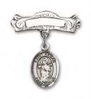 Pin Badge with St. Aedan of Ferns Charm and Arched Polished Engravable Badge Pin