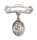 Pin Badge with St. Genesius of Rome Charm and Arched Polished Engravable Badge Pin