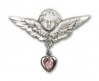 Sterling Silver Baby Pin with Pink Enamel Miraculous Charm and Angel with Larger Wings