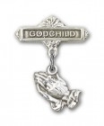 Baby Pin with Praying Hands Charm and Godchild Badge Pin