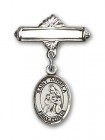 Pin Badge with St. Angela Merici Charm and Polished Engravable Badge Pin