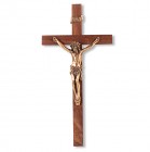 Goldtone Walnut Wood Wall Crucifix - 9 inch