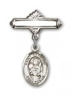 Pin Badge with St. Raymond Nonnatus Charm and Polished Engravable Badge Pin
