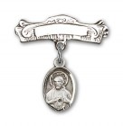 Baby Pin with Scapular Charm and Arched Polished Engravable Badge Pin