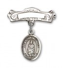 Pin Badge with Our Lady of Victory Charm and Arched Polished Engravable Badge Pin