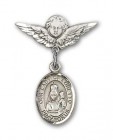 Pin Badge with Our Lady of Loretto Charm and Angel with Smaller Wings Badge Pin