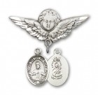 Pin Badge with Scapular Charm and Angel with Larger Wings Badge Pin