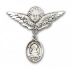 Pin Badge with St. Bridget of Sweden Charm and Angel with Larger Wings Badge Pin