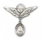 Pin Badge with St. Katherine Drexel Charm and Angel with Larger Wings Badge Pin