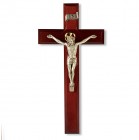 Dark Cherry Crucifix with Antique Silver Corpus - 11 inch