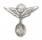Pin Badge with St. Peter Nolasco Charm and Angel with Larger Wings Badge Pin