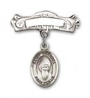 Pin Badge with St. Sharbel Charm and Arched Polished Engravable Badge Pin