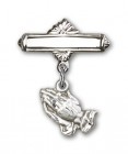 Sterling Silver Engravable Baby Pin with Praying Hands Charm