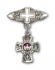 Pin Badge with Red 5-Way Charm and Badge Pin with Cross