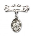 Pin Badge with St. Josemaria Escriva Charm and Arched Polished Engravable Badge Pin