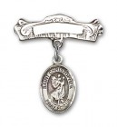 Pin Badge with St. Christopher Charm and Arched Polished Engravable Badge Pin
