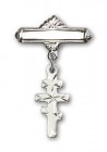 Pin Badge with Greek Orthadox Cross Charm and Polished Engravable Badge Pin