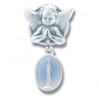 Baby Pin Guardian Angel and Blue Sterling Silver Miraculous Medal