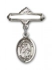 Pin Badge with St. Isabella of Portugal Charm and Polished Engravable Badge Pin