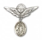 Pin Badge with St. Anthony of Egypt Charm and Angel with Larger Wings Badge Pin