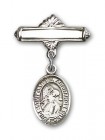 Pin Badge with St. Gabriel the Archangel Charm and Polished Engravable Badge Pin