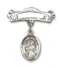 Pin Badge with St. Matthew the Apostle Charm and Arched Polished Engravable Badge Pin