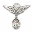 Pin Badge with St. Raphael the Archangel Charm and Angel with Larger Wings Badge Pin