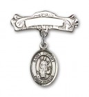Pin Badge with St. Hubert of Liege Charm and Arched Polished Engravable Badge Pin