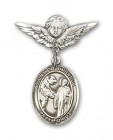 Pin Badge with St. Columbanus Charm and Angel with Smaller Wings Badge Pin