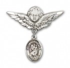 Pin Badge with St. Christopher Charm and Angel with Larger Wings Badge Pin