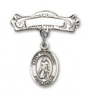 Pin Badge with St. Peregrine Laziosi Charm and Arched Polished Engravable Badge Pin