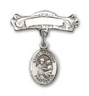Pin Badge with St. Anthony of Padua Charm and Arched Polished Engravable Badge Pin