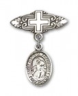 Pin Badge with St. Gabriel the Archangel Charm and Badge Pin with Cross