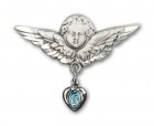 Sterling Silver Engravable Baby Pin with Blue Enamel Miraculous Charm with Larger Wings