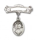 Pin Badge with Pope John Paul II Charm and Arched Polished Engravable Badge Pin