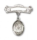 Pin Badge with St. Louise de Marillac Charm and Arched Polished Engravable Badge Pin