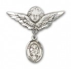 Pin Badge with St. Raymond Nonnatus Charm and Angel with Larger Wings Badge Pin