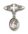 Pin Badge with St. Gertrude of Nivelles Charm and Badge Pin with Cross