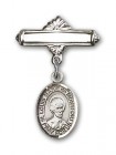 Pin Badge with St. Louis Marie de Montfort Charm and Polished Engravable Badge Pin