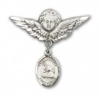 Pin Badge with St. Joshua Charm and Angel with Larger Wings Badge Pin