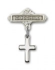 Baby Pin with Cross Charm and Godchild Badge Pin