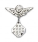 Pin Badge with Jerusalem Cross Charm and Angel with Smaller Wings Badge Pin
