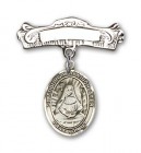 Pin Badge with St. Edburga of Winchester Charm and Arched Polished Engravable Badge Pin