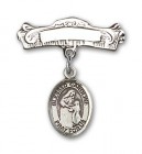 Pin Badge with Blessed Caroline Gerhardinger Charm and Arched Polished Engravable Badge Pin