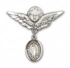 Pin Badge with St. Bartholomew the Apostle Charm and Angel with Larger Wings Badge Pin